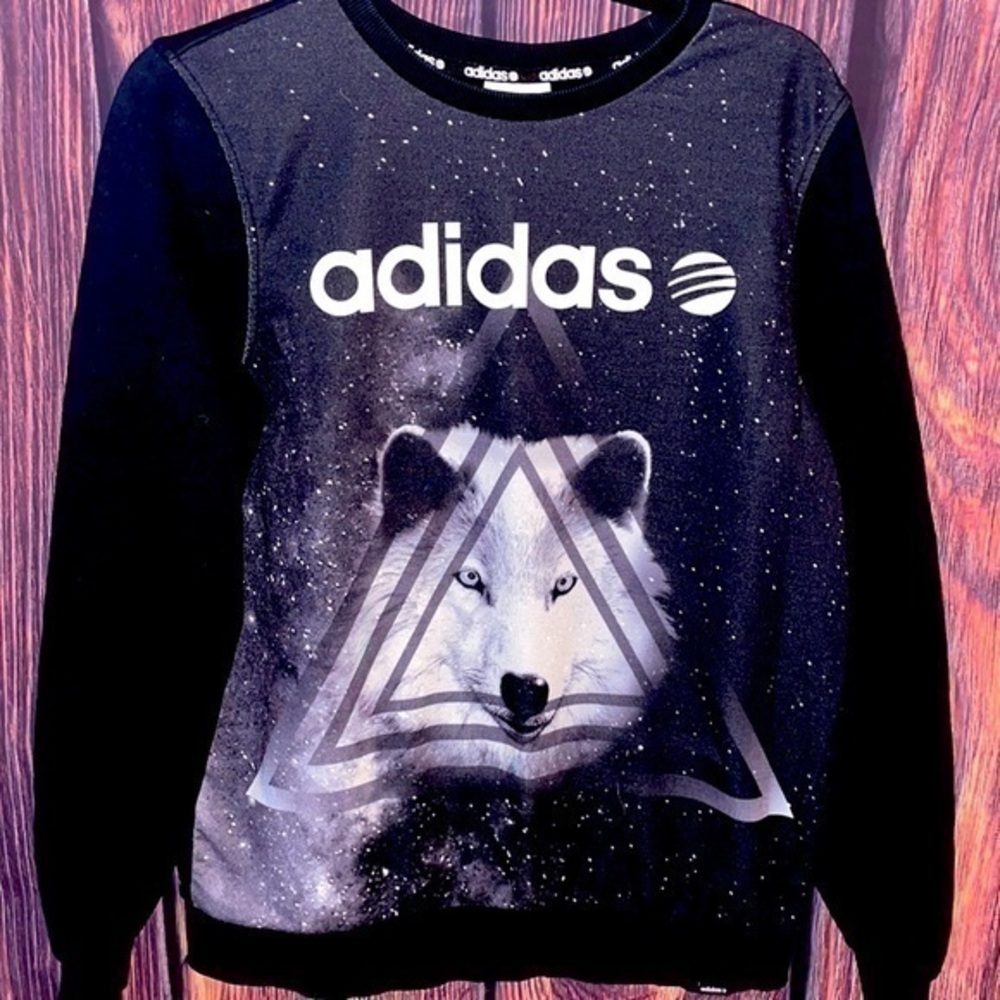 Adidas Neo Wolf Animal Graphic Spiritual Athleisure Pullover Crew Sweatshirt Top